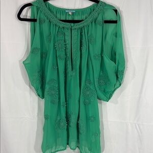 Leifnotes Anthropology Green Embroidered Women's Top Size 12